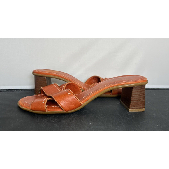 Coach Amaryllis Calf Leather Size 9 Burnt Orange Heeled Sandal Made In Italy - Picture 4 of 13